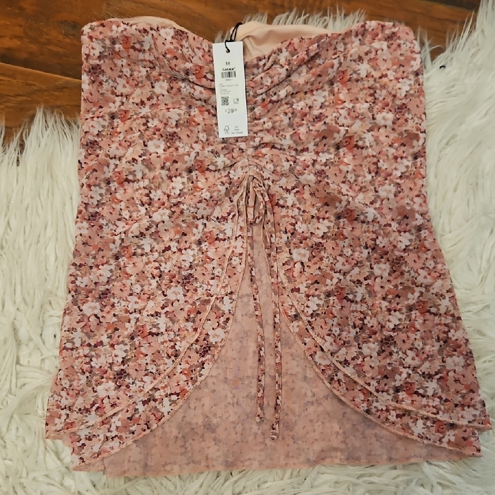 GARAGE Floral Strapless Ruched Front Tube Top - Pink Floral